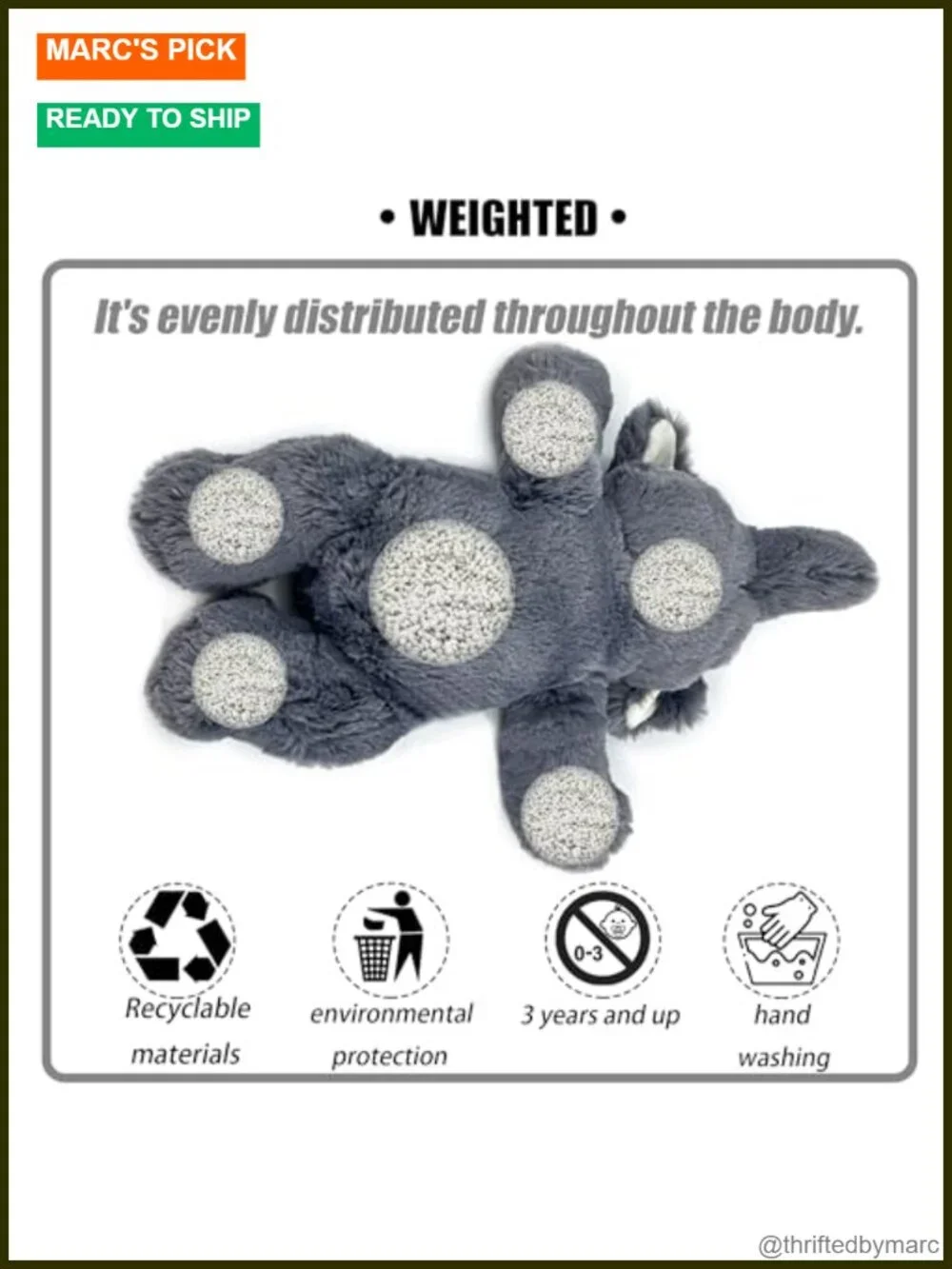 Weighted Stuffed Elephant Plush Toy 16 inch 2 lbs - Sensory Comfort Pillow for